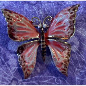 Weiss Pink‎ Enamel Butterfly Pin Brooch Gold Tone Vintage Colorful Boho Signed